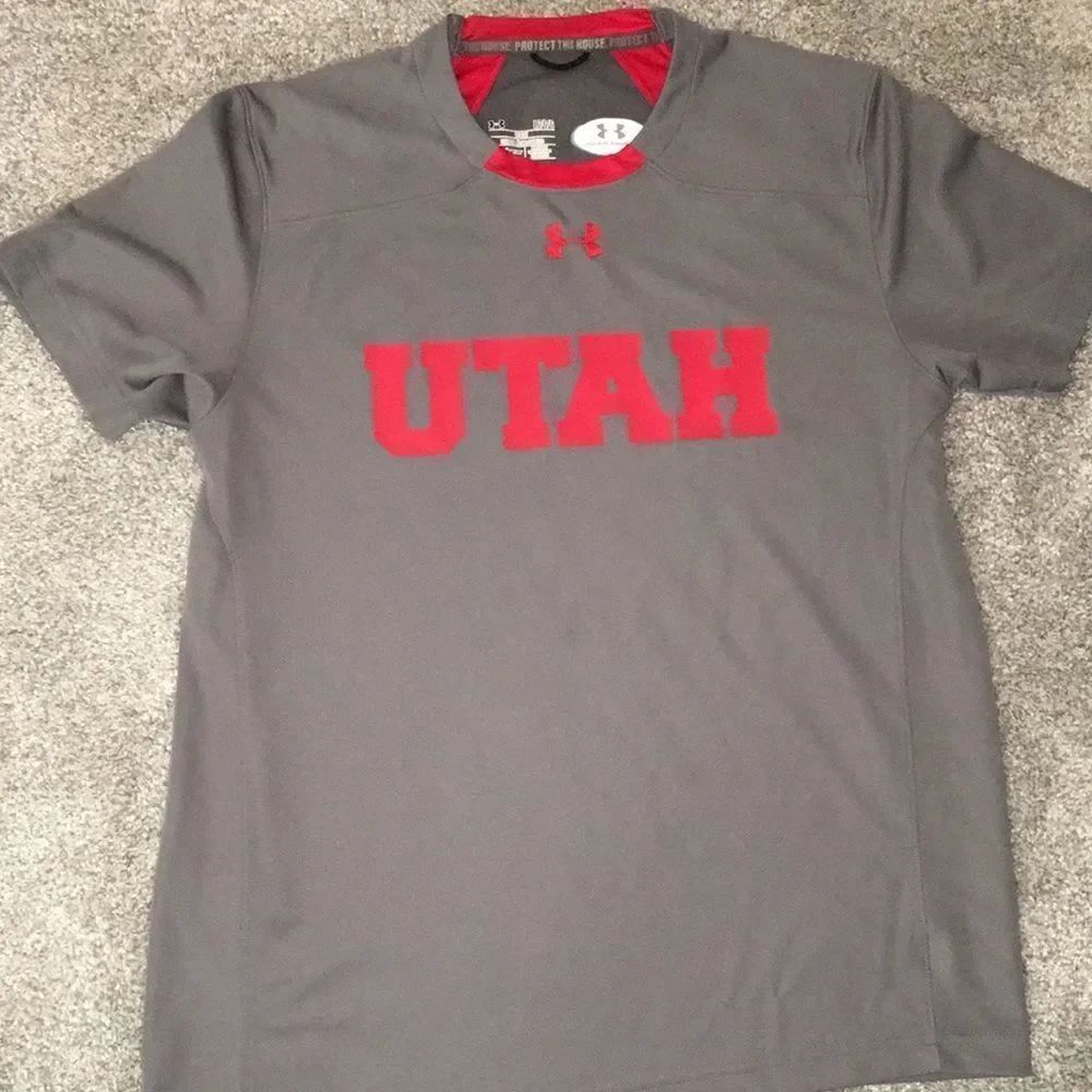 Gray University of Utah Utes Work Out Training Team Issue T Shirt LG L Heatgear